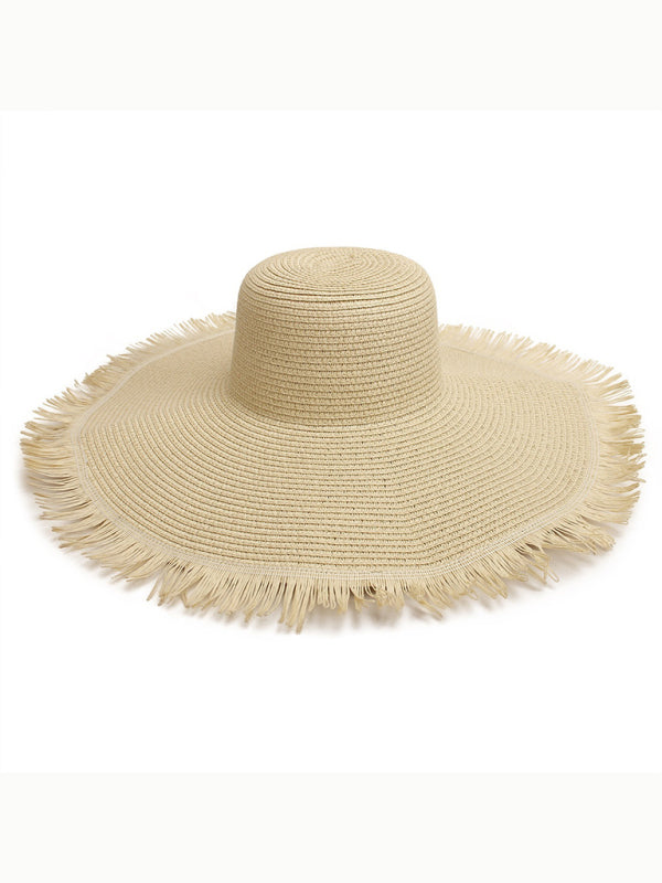 Outdoor large brim beach hat braided fur-brimmed straw hat bohemian style beach hat