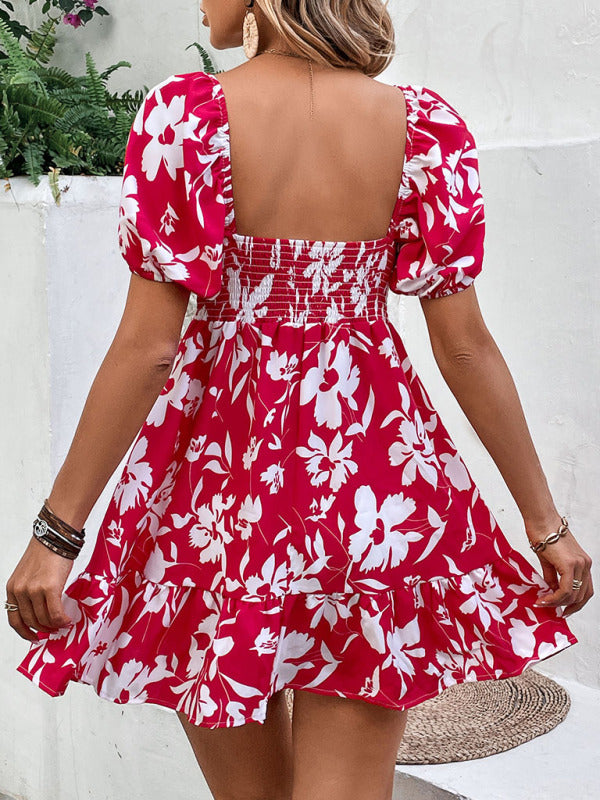 Women's Woven French Vintage Sweetheart Neck Print Dress