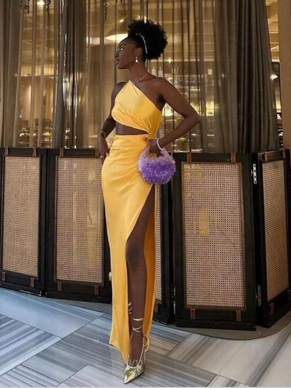 Backless hollow strapless long dress with hip covering