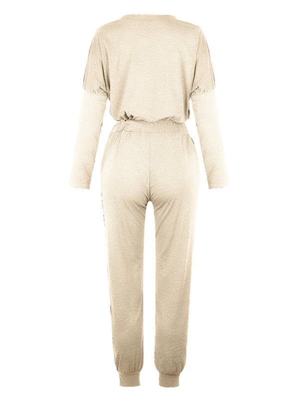 Loose solid color long sleeve casual suit comfortable home suit