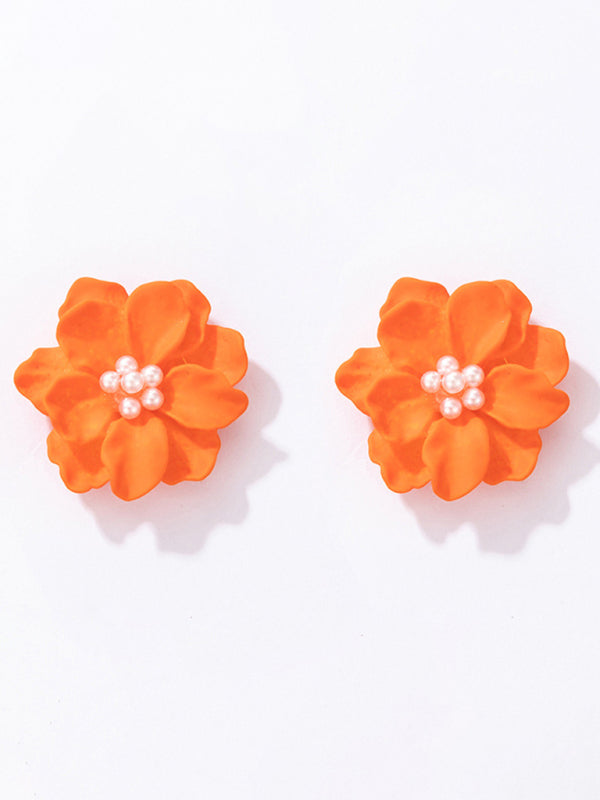 Brincos de pérola de flor branca tridimensional de camélia exagerada simples e versátil 