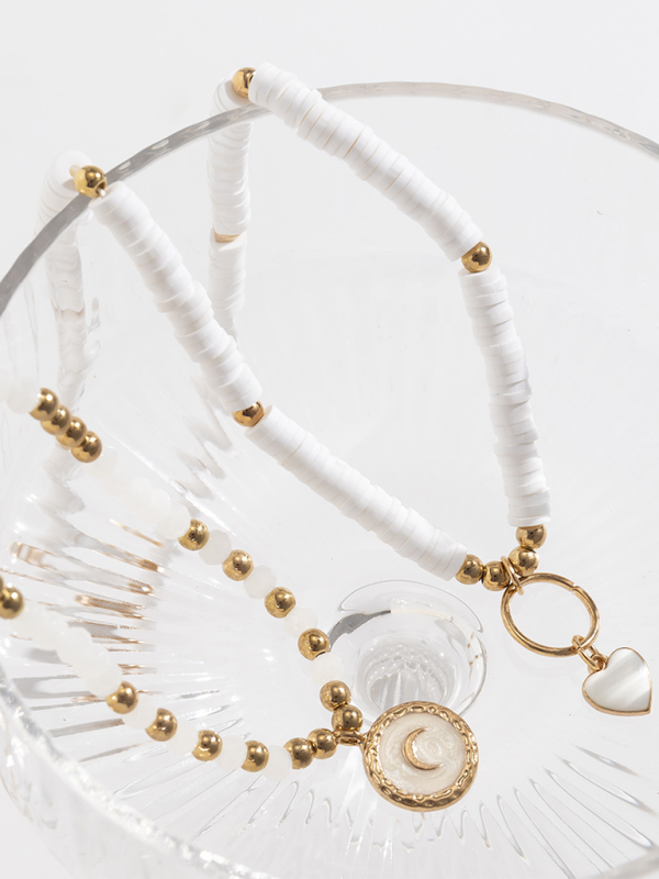 Colar de argila macia de temperamento retrô boêmio, colar de cristal de amor simples de estilo étnico 