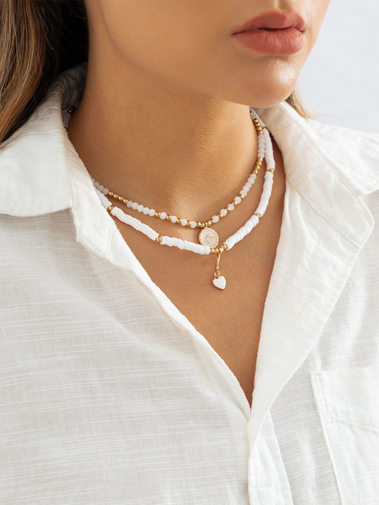 Bohemian retro temperament soft clay necklace, ethnic style simple love crystal necklace