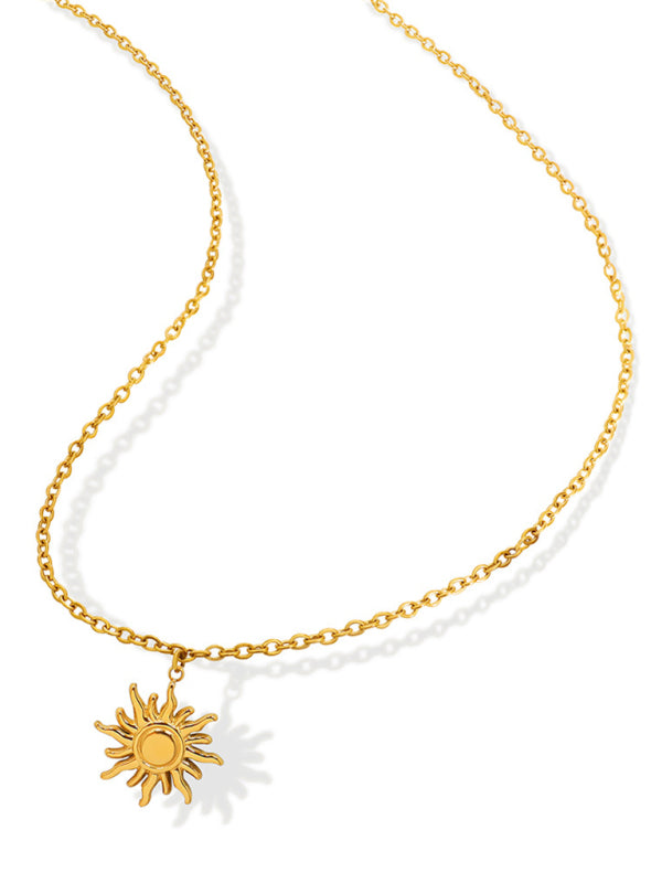 New clavicle chain fashionable simple small sun pendant titanium steel necklace