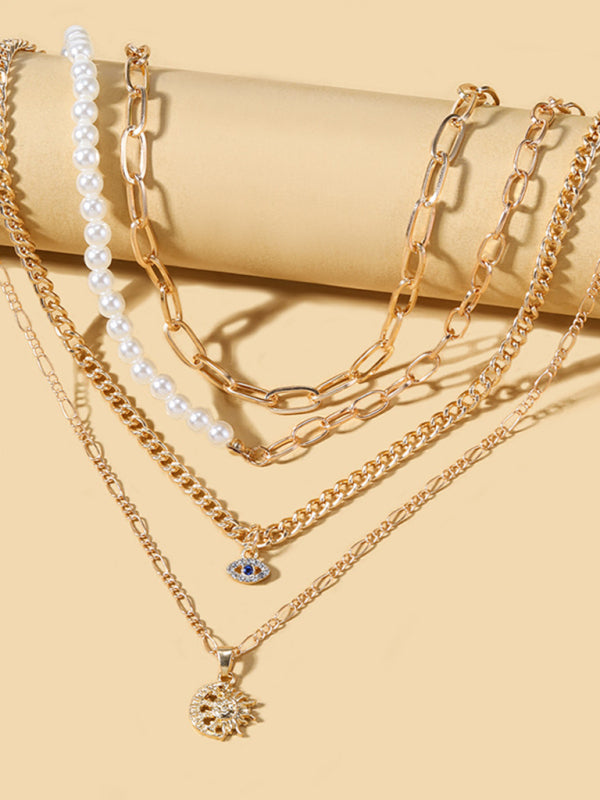 New gold-plated pearl eye multi-layer necklace