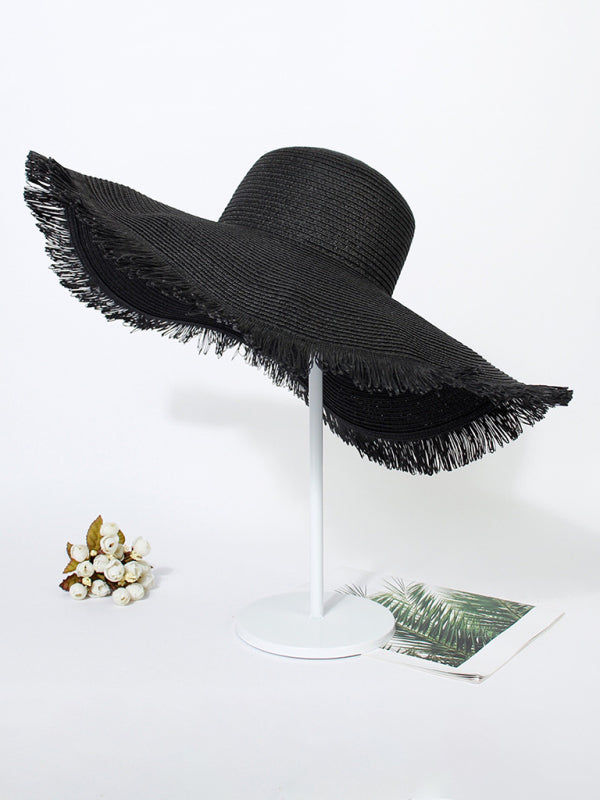 Outdoor large brim beach hat braided fur-brimmed straw hat bohemian style beach hat