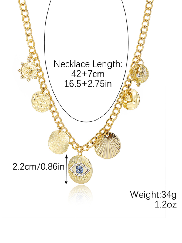 New Bohemian Metal Ancient Coin Multi-Pendant Devil's Eye Necklace