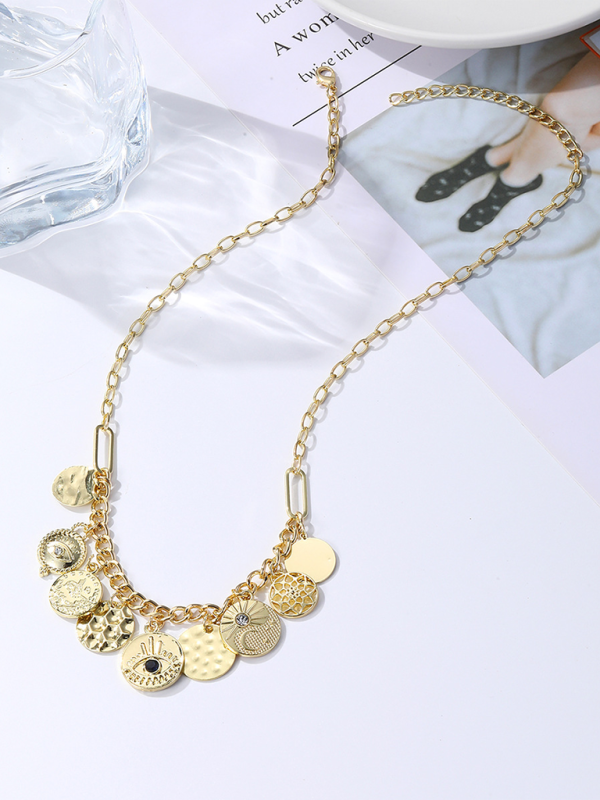 New Bohemian Metal Ancient Coin Multi-Pendant Devil's Eye Necklace