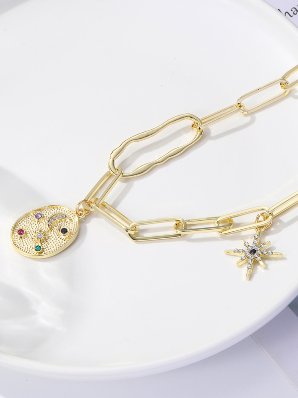 New Bohemian Metal Ancient Coin Multi-Pendant Devil's Eye Necklace