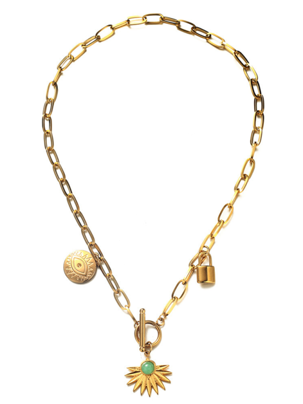 Leaves Devil's Eye Lock Pendant OT Buckle Collarbone Necklace