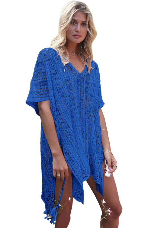 Crochet Knitted Tassel Tie Kimono Beachwear