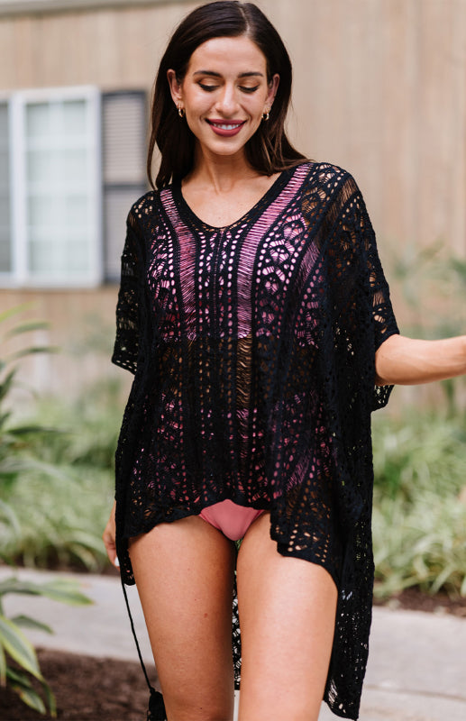 Crochet Knitted Tassel Tie Kimono Beachwear