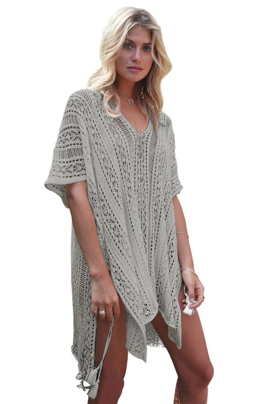 Crochet Knitted Tassel Tie Kimono Beachwear