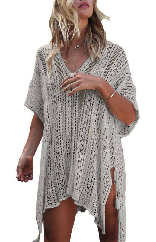 Crochet Knitted Tassel Tie Kimono Beachwear