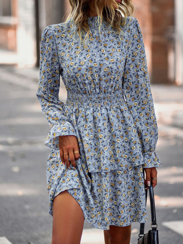 Women's Crew Neck Long Sleeve Boho Print Dress