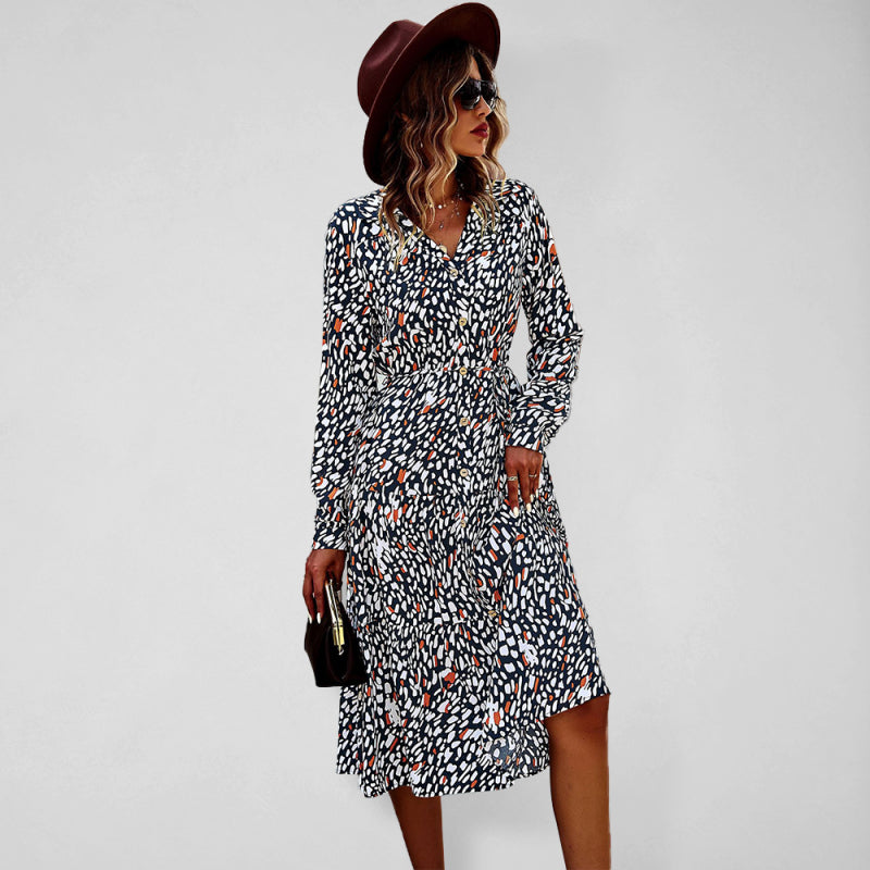 Women's V-Neck Waist-Up Dress Printed Dress