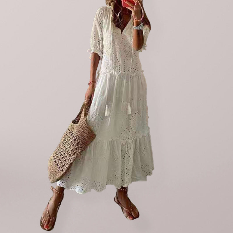 Women's Casual Solid Color V-Neck Midi Dress