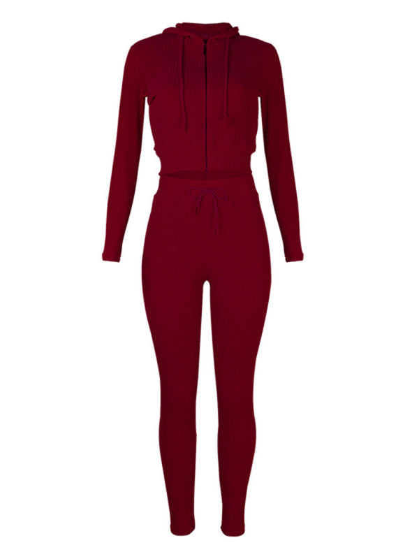 women's hooded cardigan long sleeve zipper casual suit