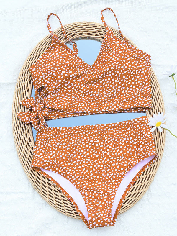 Women's Polka Dot Print Cross Tie High Waist Bikini