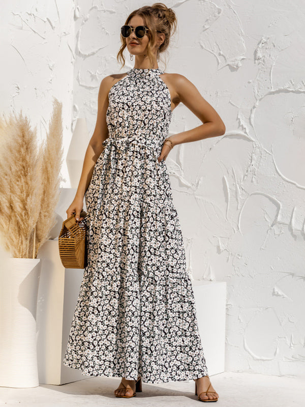 New polka dot print halter neck tie dress dress