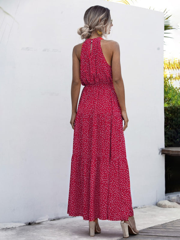 New polka dot print halter neck tie dress dress