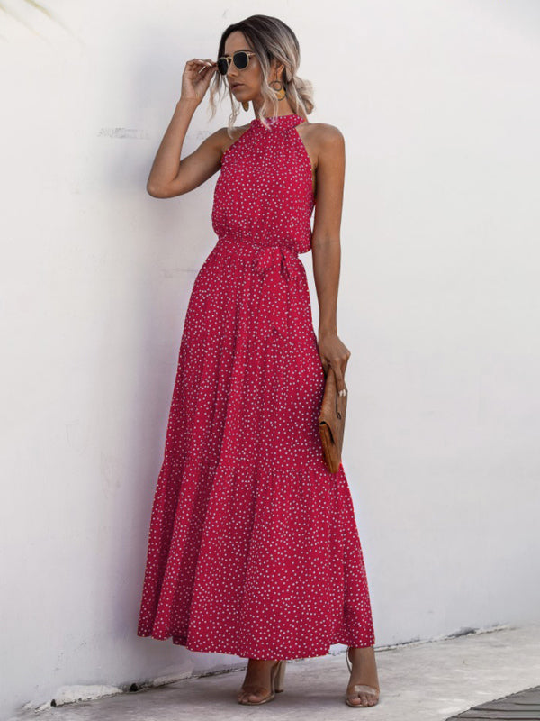 New polka dot print halter neck tie dress dress