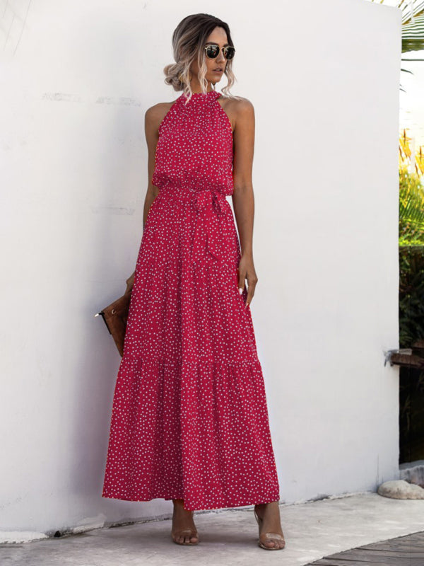 New polka dot print halter neck tie dress dress