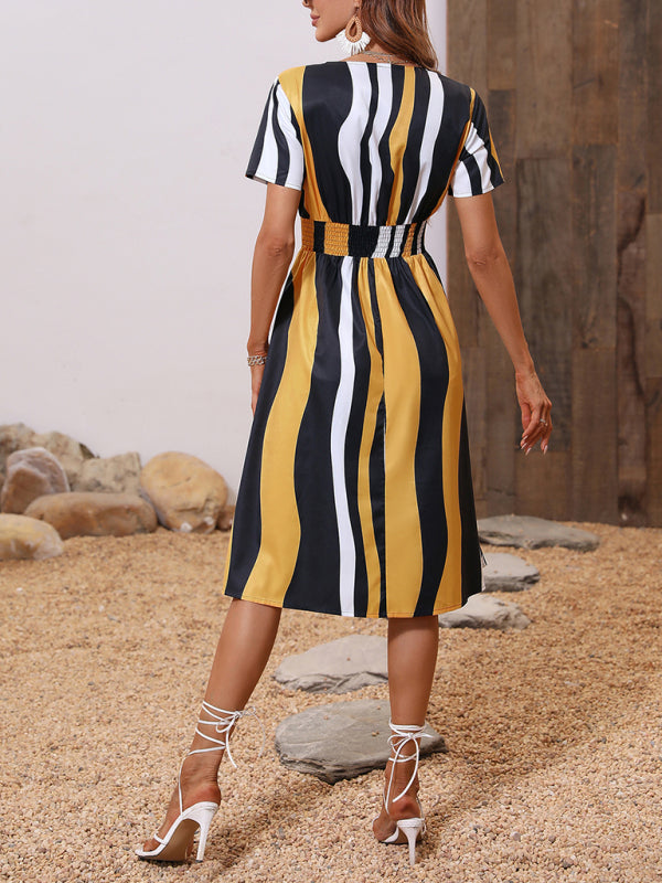 Summer new elegant casual vacation V-neck floral print short-sleeved dress