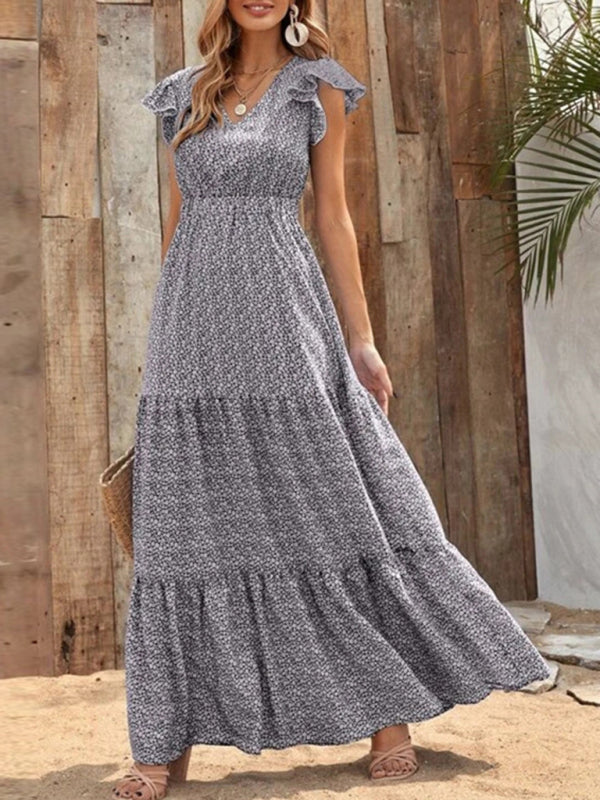 Leisure V-neck Polyester Vacation Dress with Full Body Print