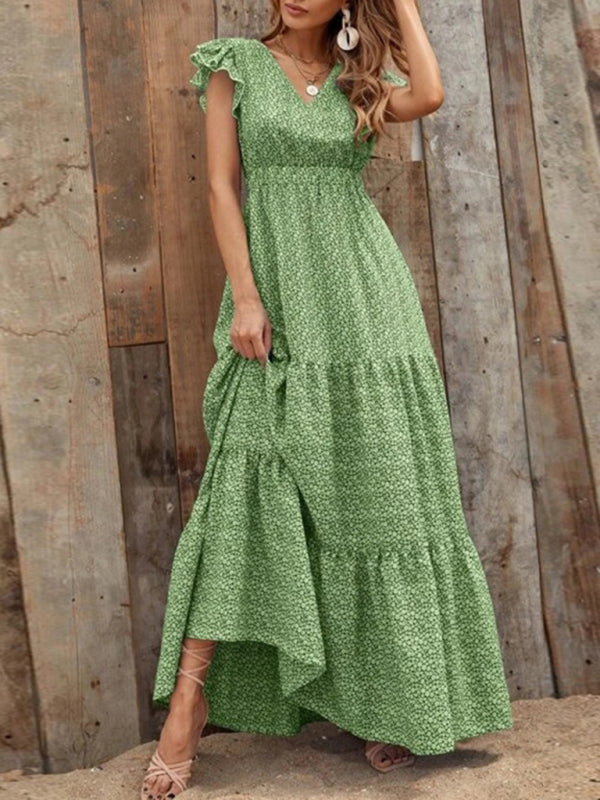 Leisure V-neck Polyester Vacation Dress with Full Body Print