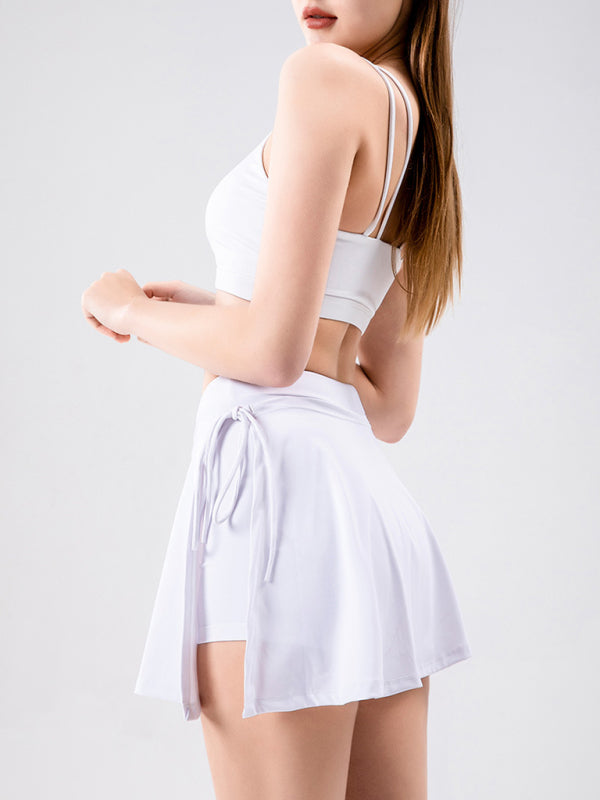 Sports yoga short skirt culottes half body quick-drying pocket skirt side slit strappy skirt