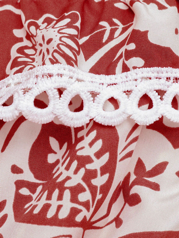 Women's Woven Square Neck Long Sleeve Printed Dress