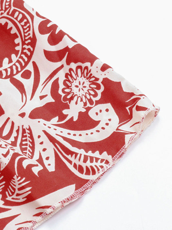 Women's Woven Square Neck Long Sleeve Printed Dress