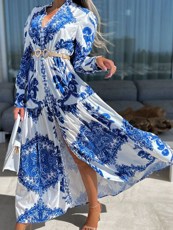 Women's Woven Loose Vintage Style Vacation Long Sleeve Dress