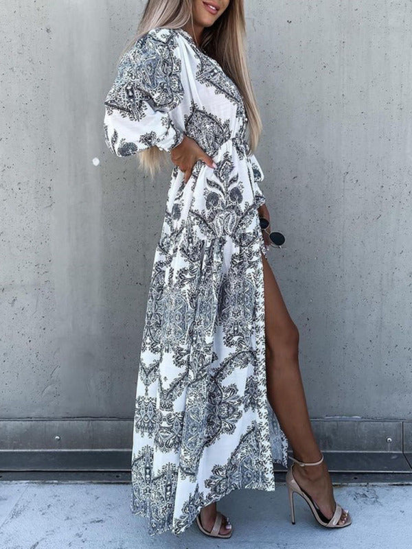 Women's Woven Loose Vintage Style Vacation Long Sleeve Dress