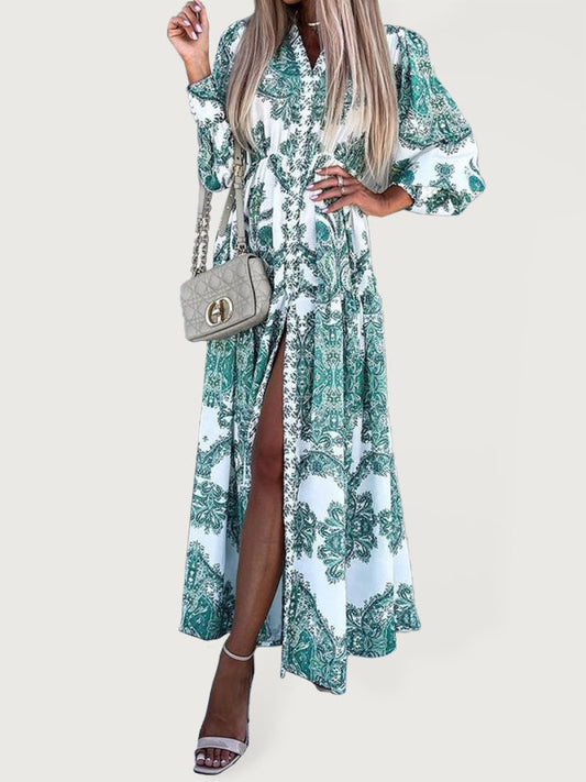 Women's Woven Loose Vintage Style Vacation Long Sleeve Dress