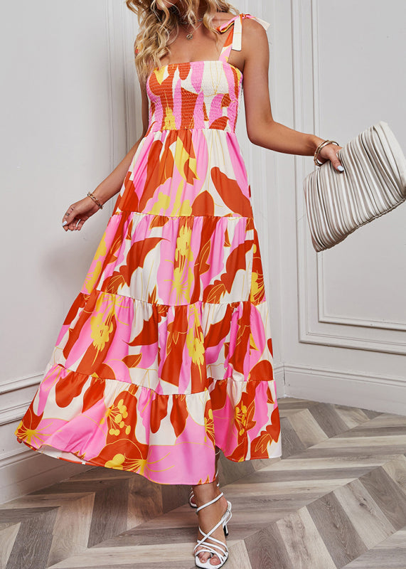 Spring/Summer Sexy Backless Printed Sling Holiday Dress