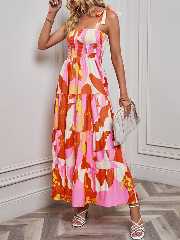 Spring/Summer Sexy Backless Printed Sling Holiday Dress