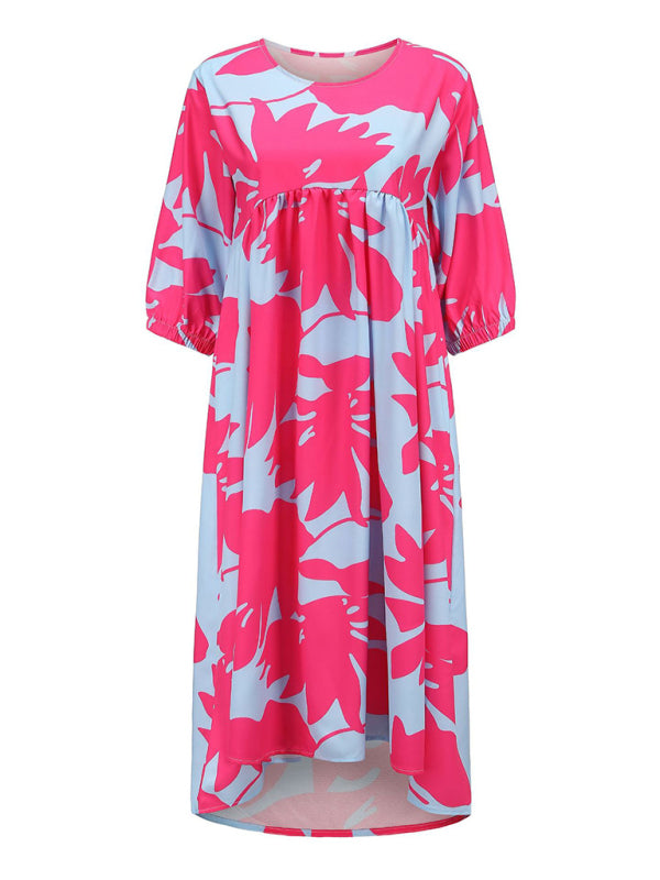 Women's woven loose round neck printing dress