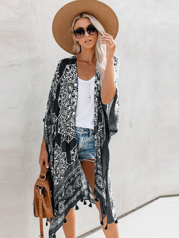 Women's Boho Print Pompom Cover-up