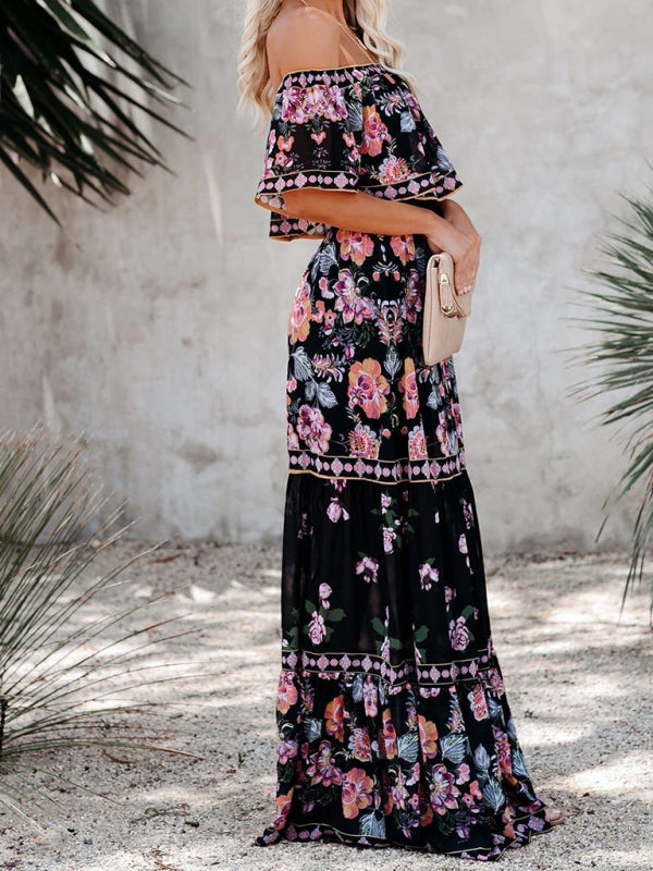 New one-shoulder printed long swing dress