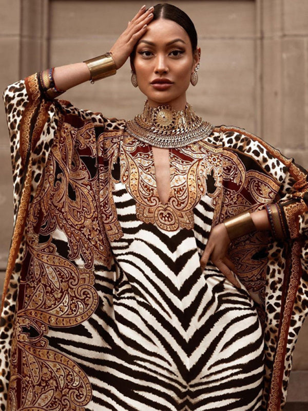 New women's leopard print skirt loose robe dress