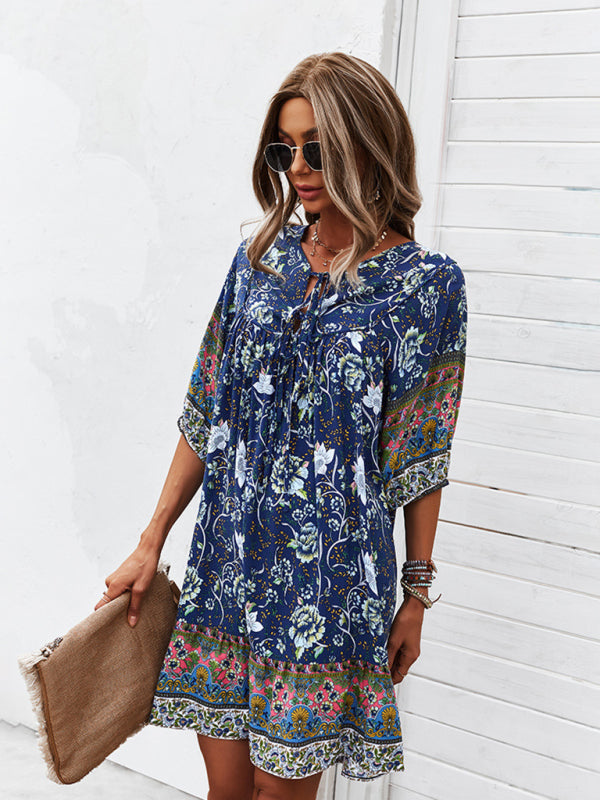 New casual V-neck positioning flower new product loose skirt