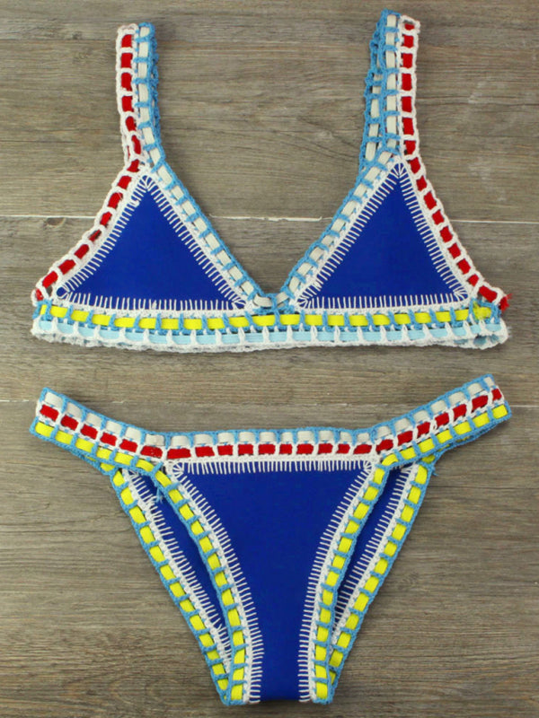 Hand Crocheted Bikini Knit Panel Swimsuit Set