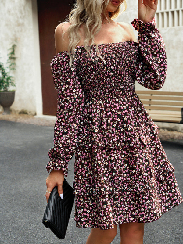 New women's temperament elegant square neck skirt floral dress