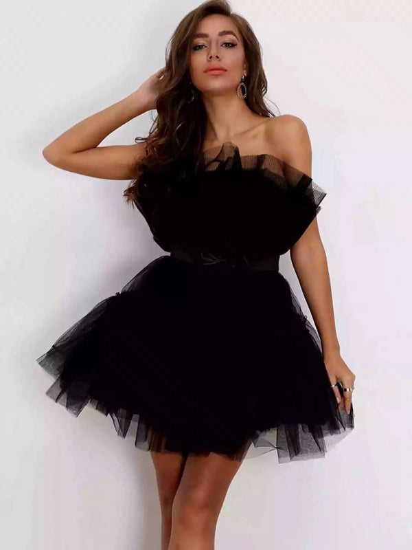 New tube top style mesh temperament bow tutu skirt dress