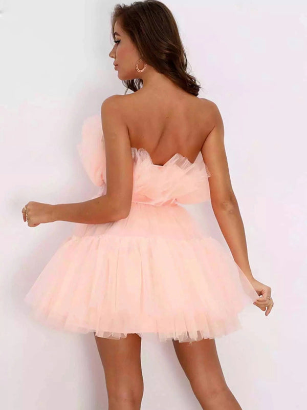 New tube top style mesh temperament bow tutu skirt dress