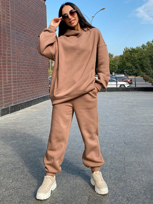 Women's casual hooded sweatshirt two-piece set