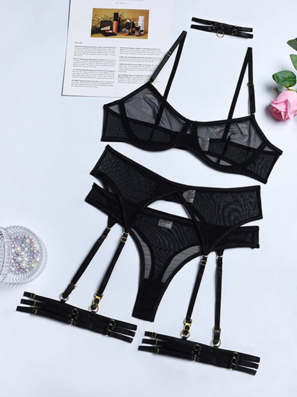 New Fashion Sexy Underwear Mesh Comfortable Slimming Gathering Steel Ring Four-piece Set