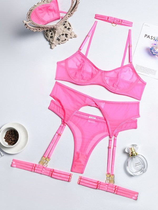 New Fashion Sexy Underwear Mesh Comfortable Slimming Gathering Steel Ring Four-piece Set